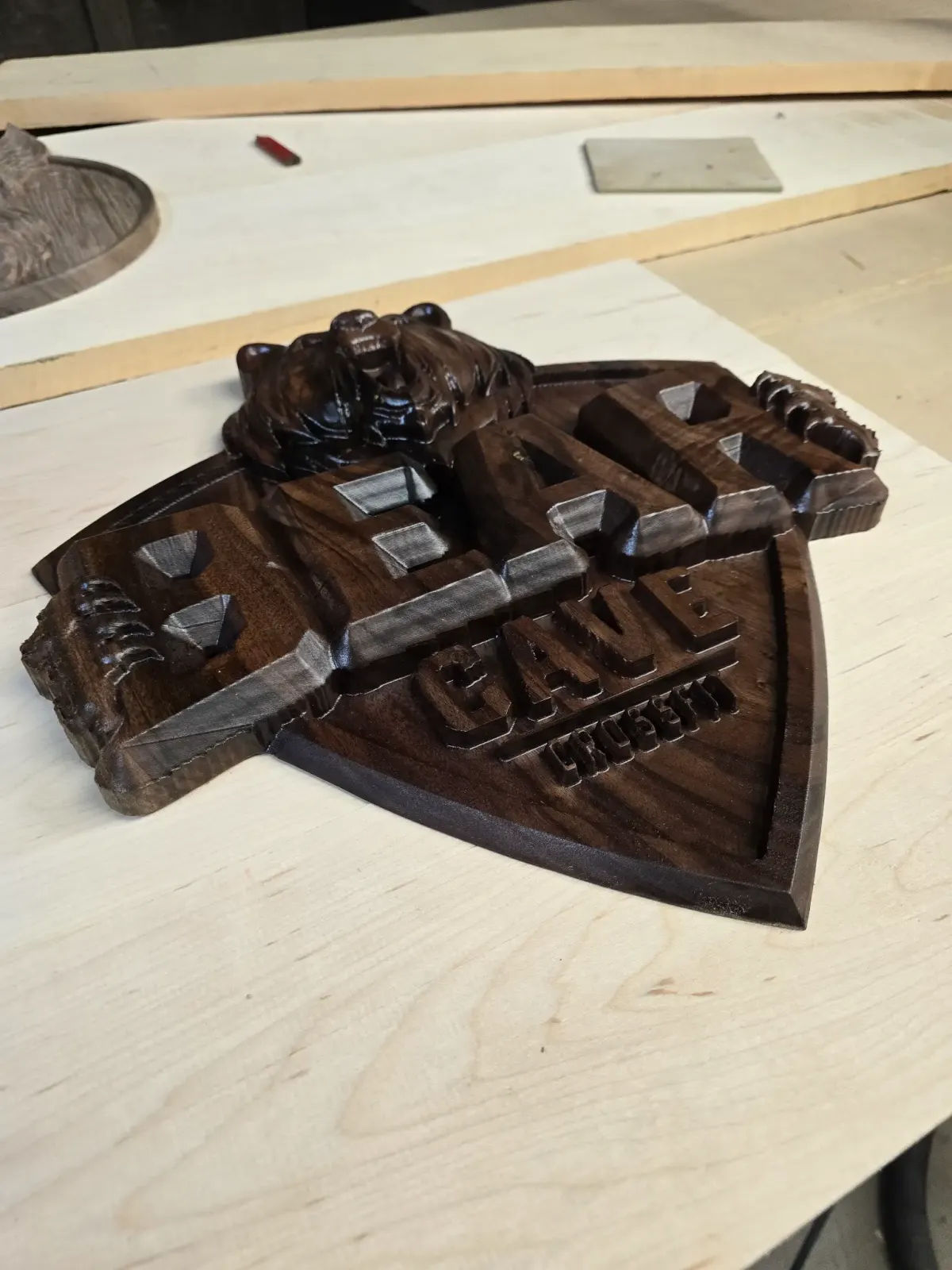 Bear shield CNC wood carving