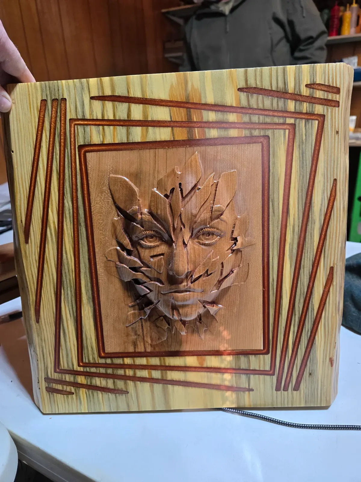 Green Man CNC wood carving