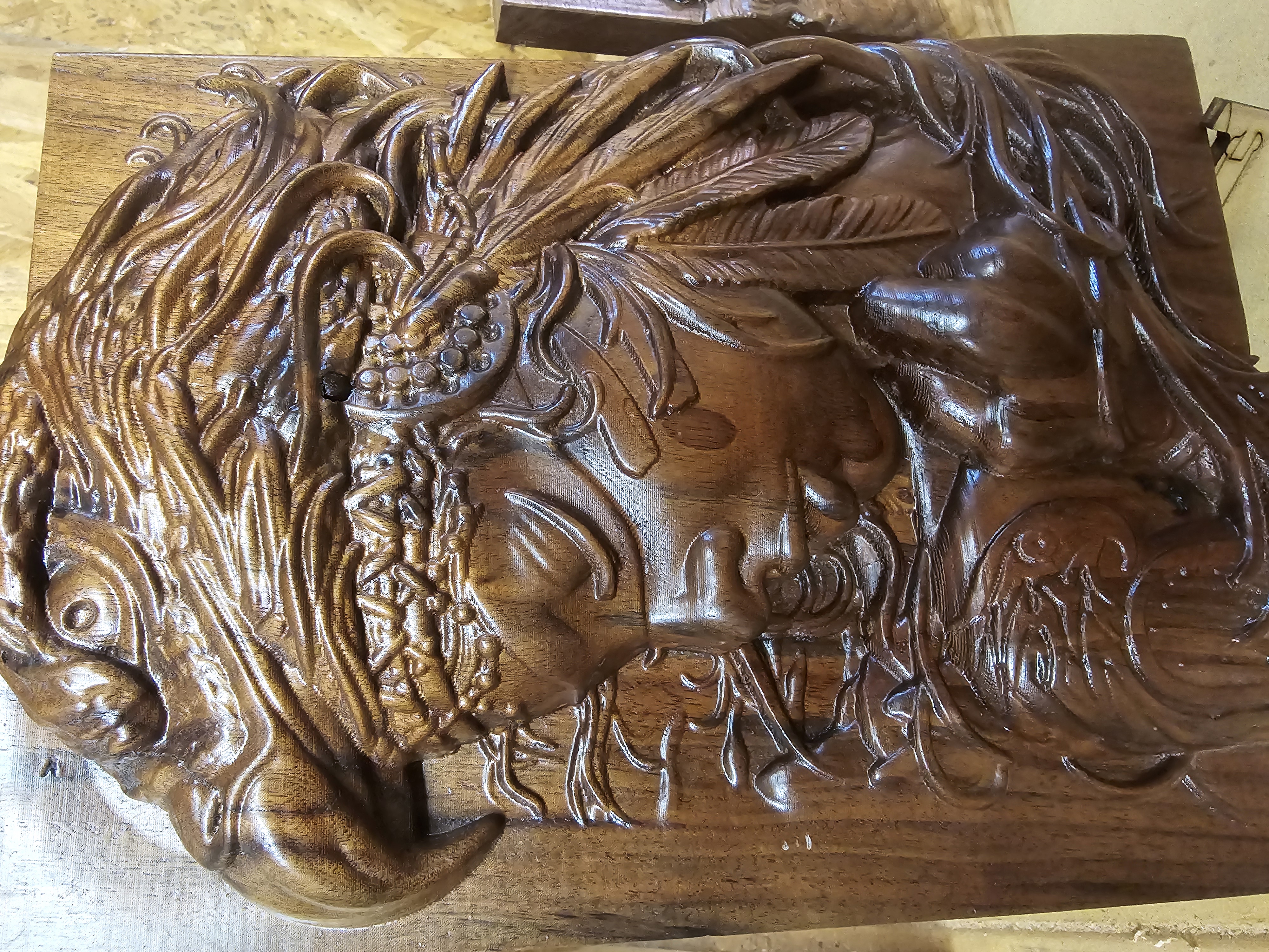 Native American Eagle Spirit 3D Relief Carving in Walnut