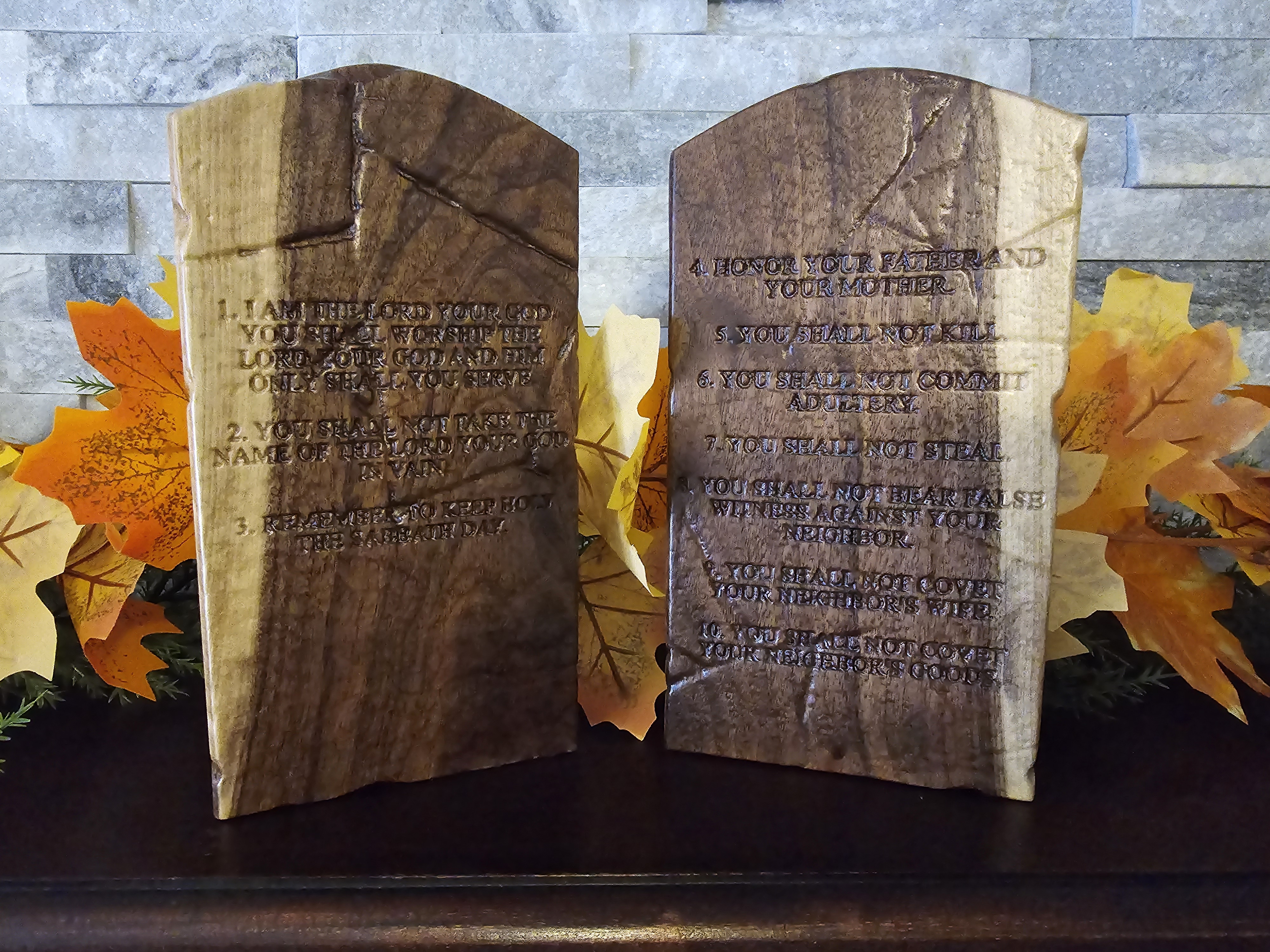 Ten Commandments CNC Carved Hardwood Stone Tablets