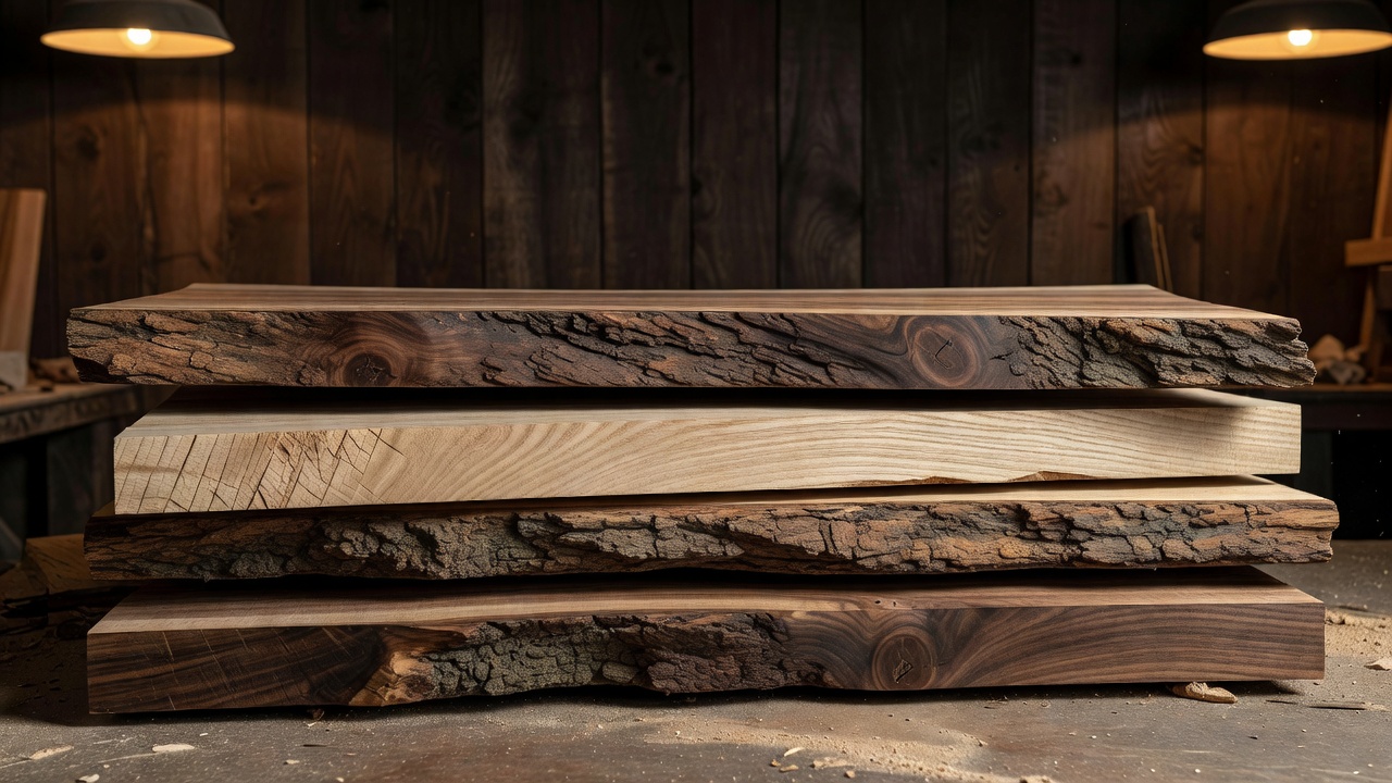 Example stack of live-edge hardwood slabs, not a customer job
